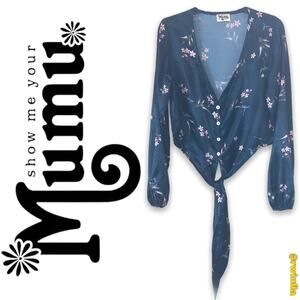 NWT Show Me Your Mumu Tatum Tie Top Floral Tie Front Long Sleeve V Neck Size Med